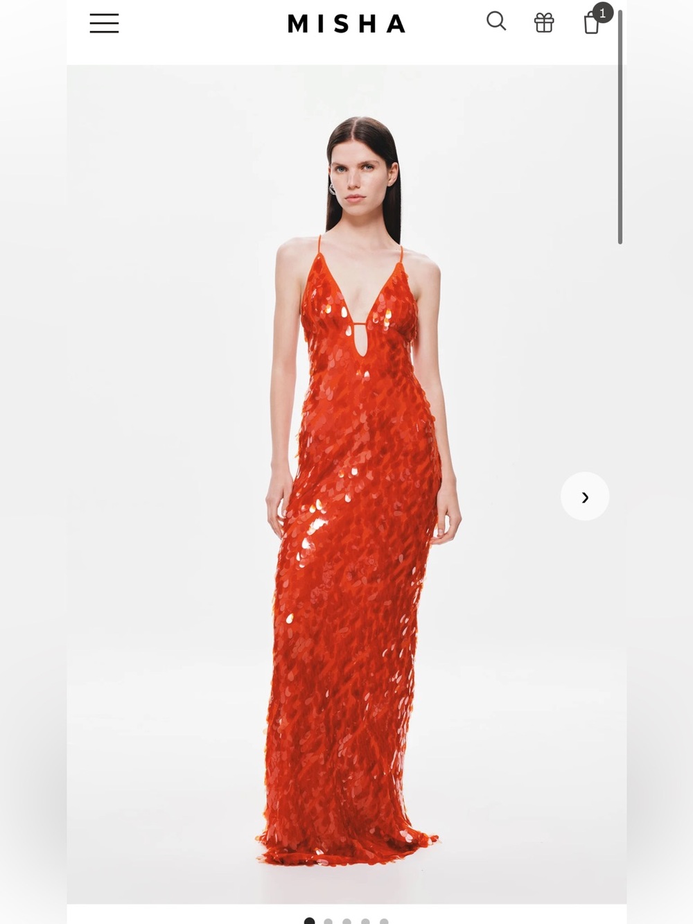 ISH Red Sequin and Feather Maxi Slip Dress